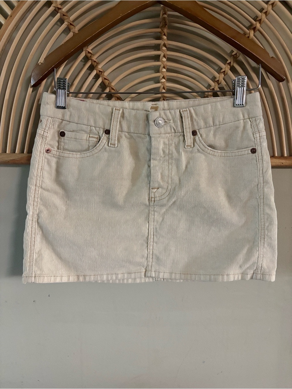 7 For All Mankind Cream Corduroy Mini Skirt